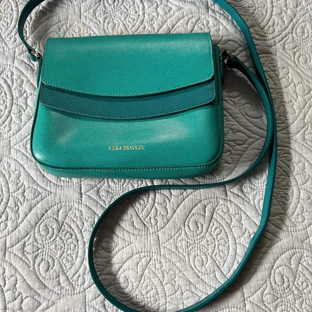 Vera Bradley Twice as Nice Crossbody Leather Bag in Teal/Aqua Colors “Like New” - Picture 4 of 14